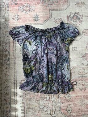BWear y2k Whimsygoth Off-Shoulder purple Paisley Blouse Womens M